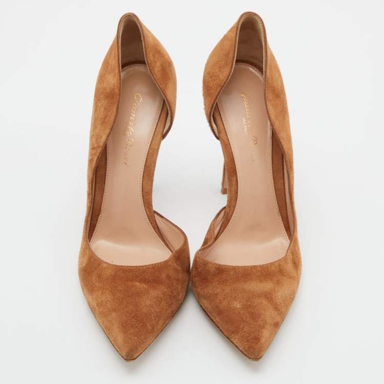 Pre Owned Gianvito Rossi Tan Suede Pointed Toe D'orsay Pumps Size 38