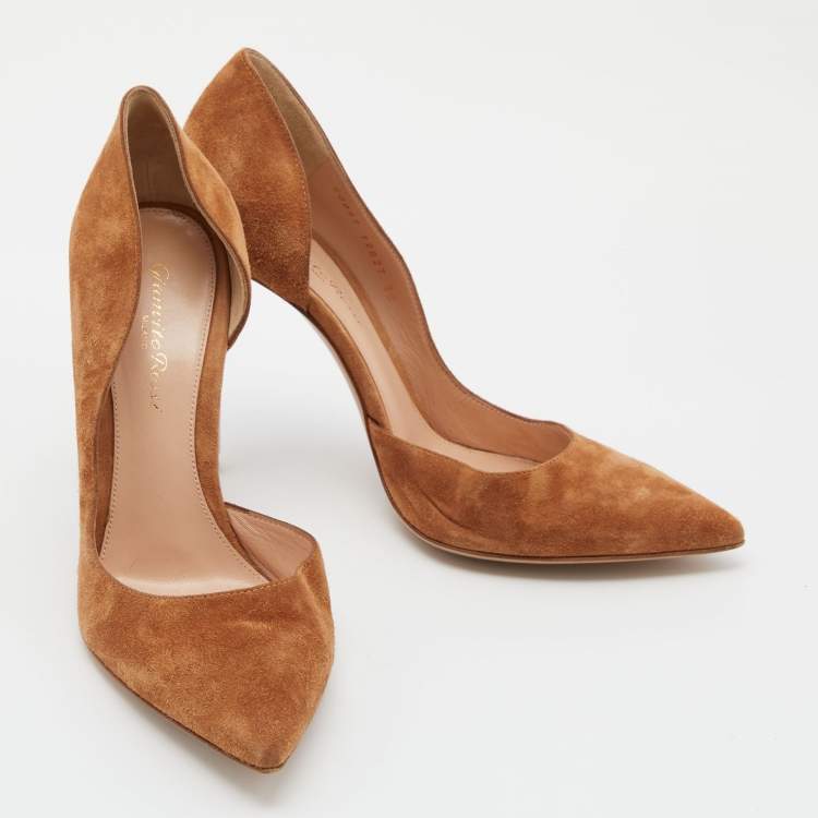 Pre Owned Gianvito Rossi Tan Suede Pointed Toe D'orsay Pumps Size 38