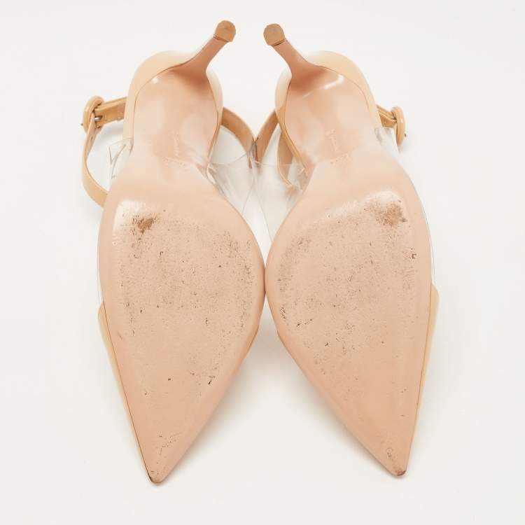 Pre Owned Gianvito Rossi Beige Leather and PVC Anise Pointed Toe Slingback Pumps Size 39