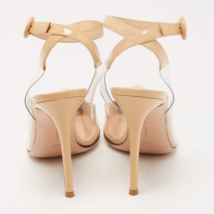 Pre Owned Gianvito Rossi Beige Leather and PVC Anise Pointed Toe Slingback Pumps Size 39