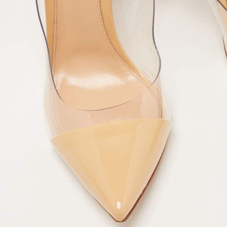 Pre Owned Gianvito Rossi Beige Leather and PVC Anise Pointed Toe Slingback Pumps Size 39