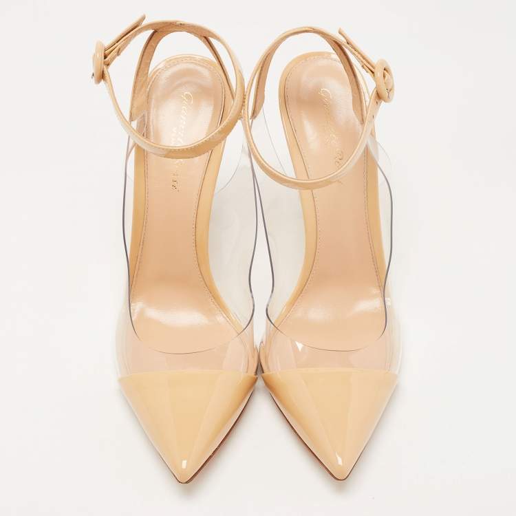 Pre Owned Gianvito Rossi Beige Leather and PVC Anise Pointed Toe Slingback Pumps Size 39