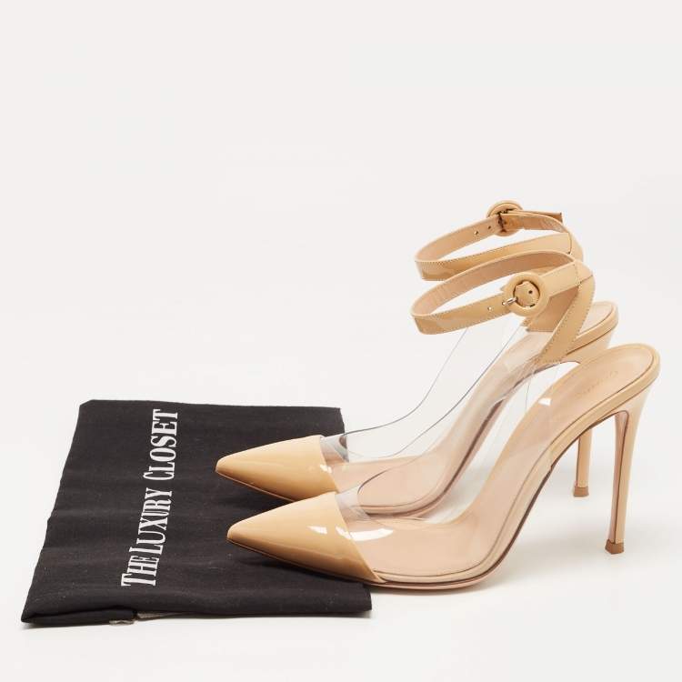 Pre Owned Gianvito Rossi Beige Leather and PVC Anise Pointed Toe Slingback Pumps Size 39
