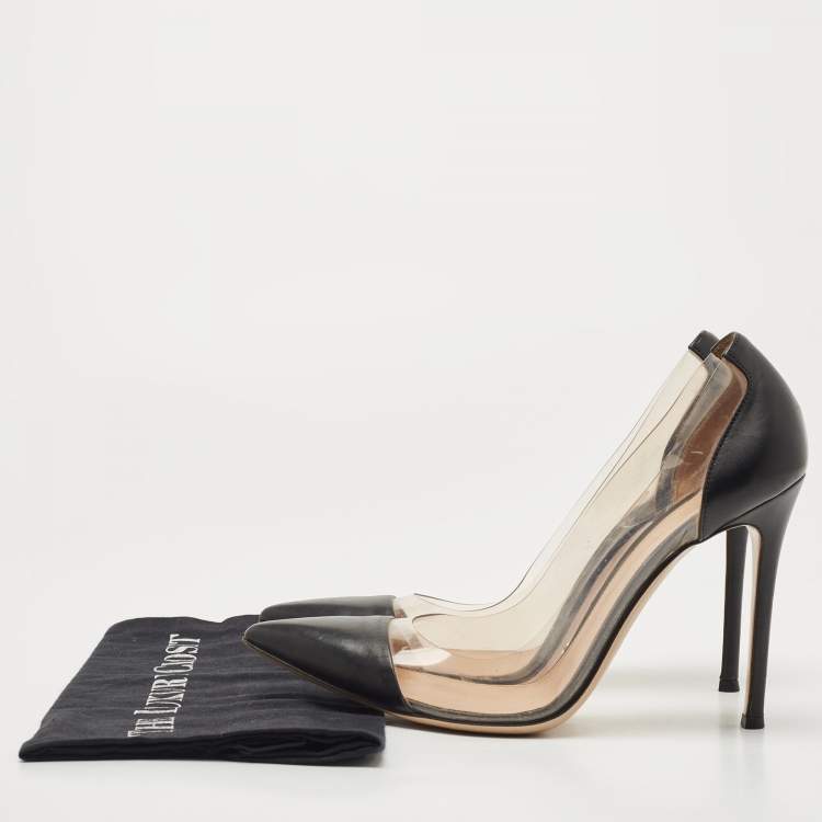 Pre Owned Gianvito Rossi Black Leather and  PVC Plexi Pointed Toe Platform Pumps Size 40