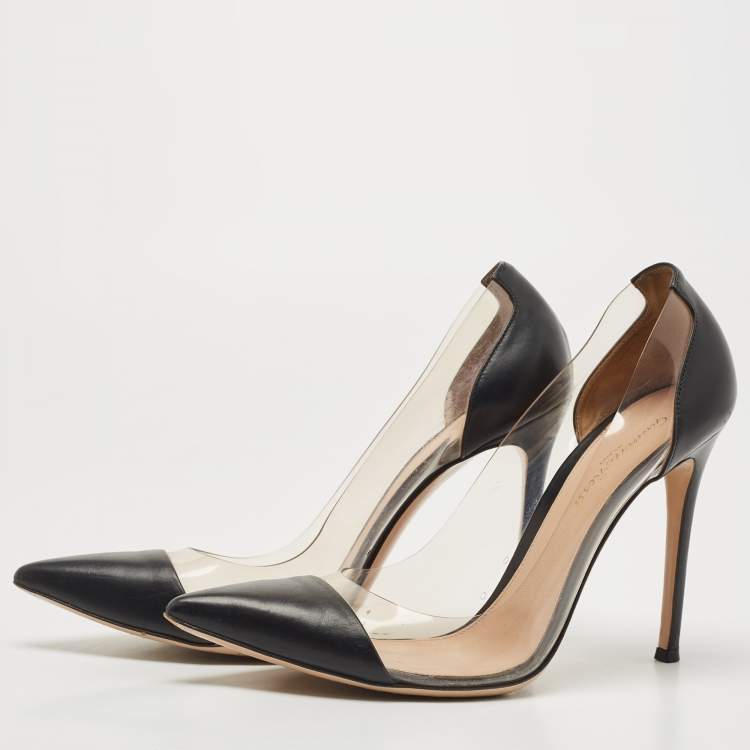 Pre Owned Gianvito Rossi Black Leather and  PVC Plexi Pointed Toe Platform Pumps Size 40