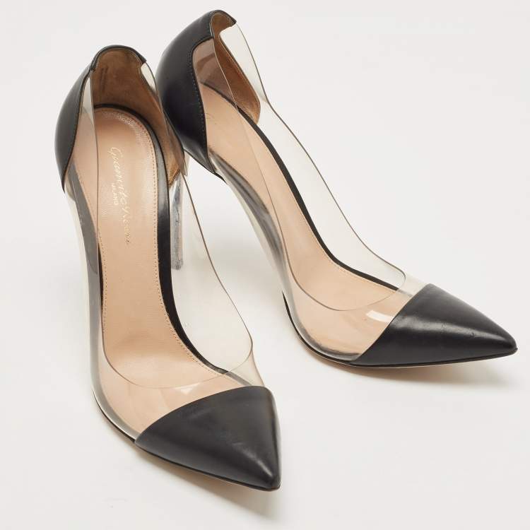Pre Owned Gianvito Rossi Black Leather and  PVC Plexi Pointed Toe Platform Pumps Size 40