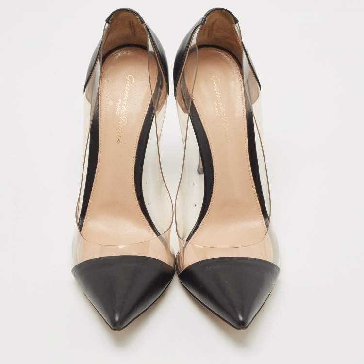 Pre Owned Gianvito Rossi Black Leather and  PVC Plexi Pointed Toe Platform Pumps Size 40