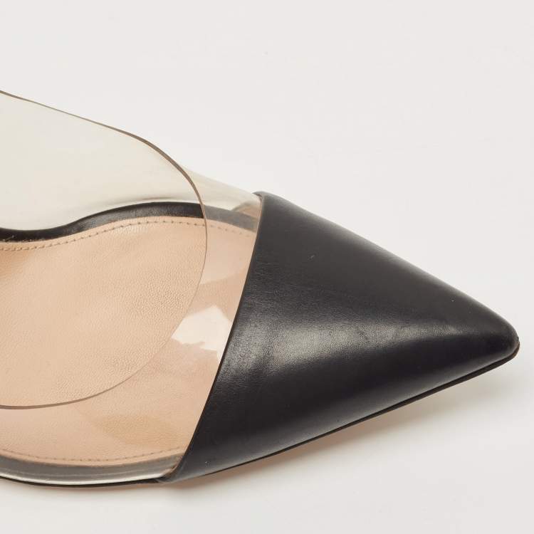Pre Owned Gianvito Rossi Black Leather and  PVC Plexi Pointed Toe Platform Pumps Size 40