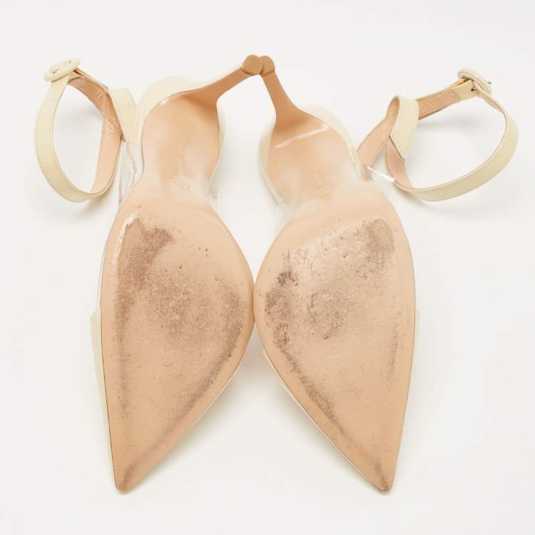 Pre Owned Gianvito Rossi White Patent Leather and PVC Anise Ankle Strap Pumps Size 40