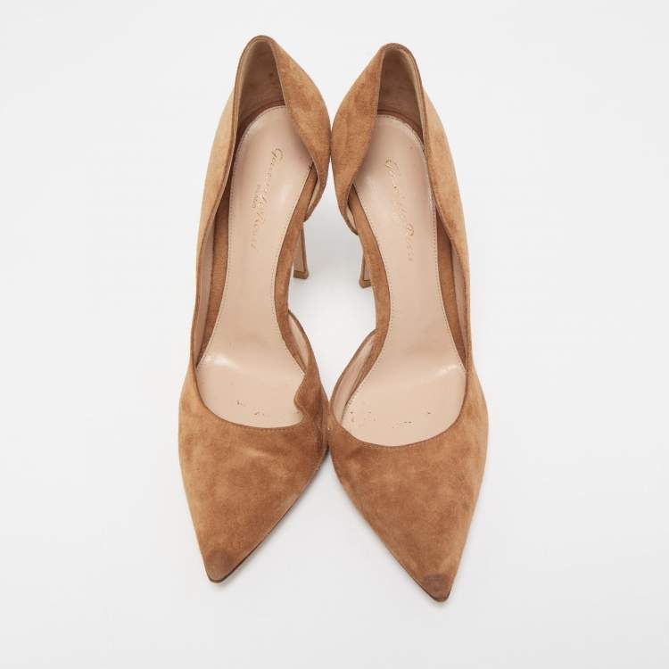 Pre Owned Gianvito Rossi Tan Suede D'orsay Pump Size 39.5