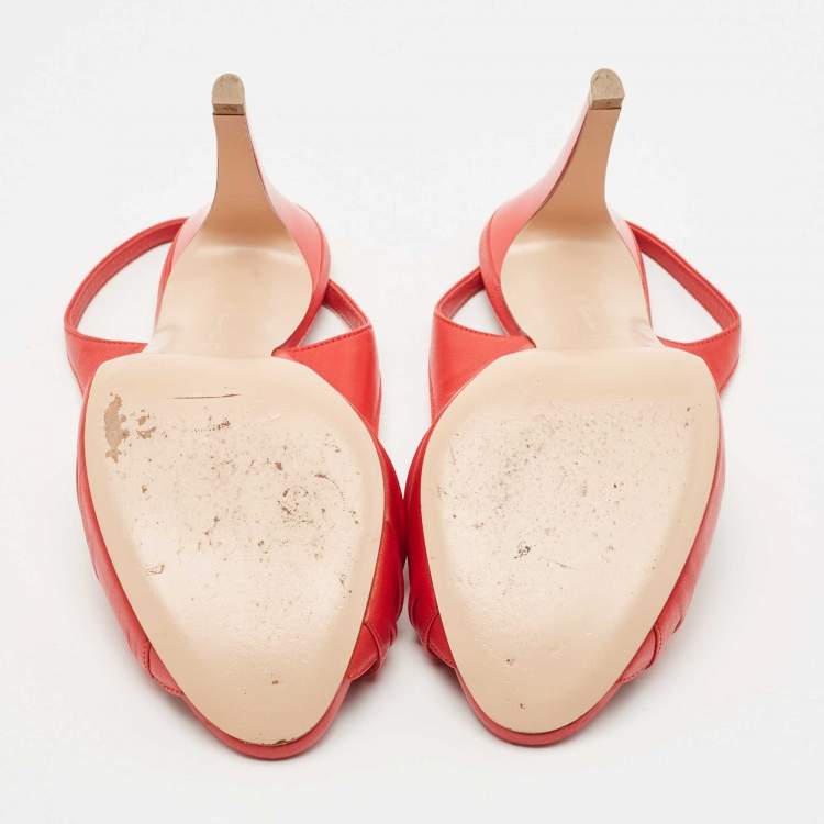Pre Owned Gianvito Rossi Red Pleated Leather Open Toe Slingback Sandals Size 38