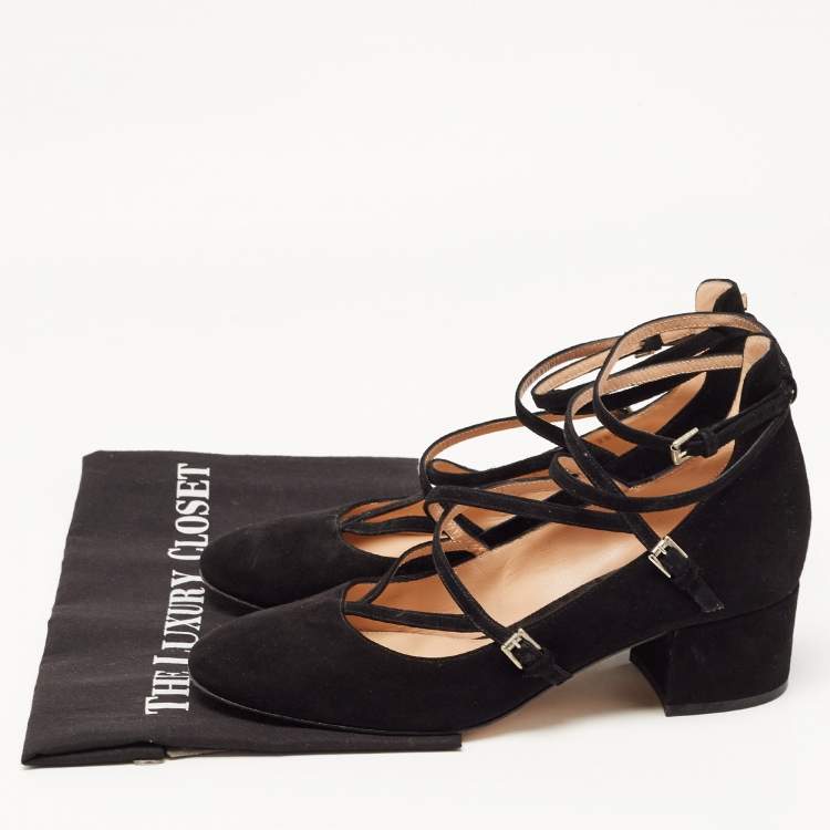 Pre Owned Gianvito Rossi Black Suede Strappy Block Heel Pumps Size 39
