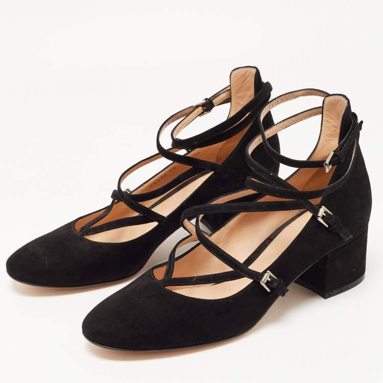 Pre Owned Gianvito Rossi Black Suede Strappy Block Heel Pumps Size 39