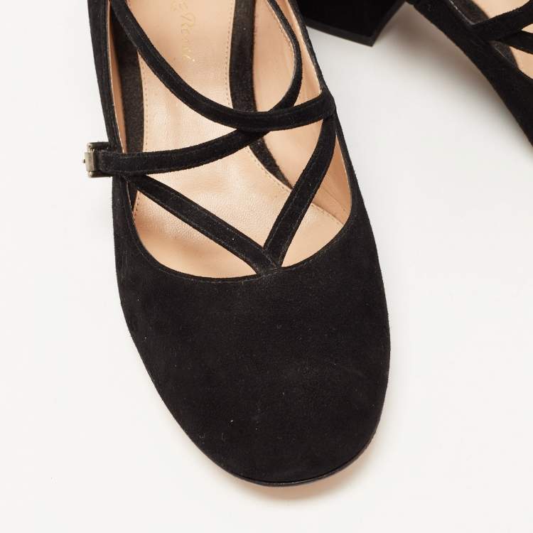 Pre Owned Gianvito Rossi Black Suede Strappy Block Heel Pumps Size 39