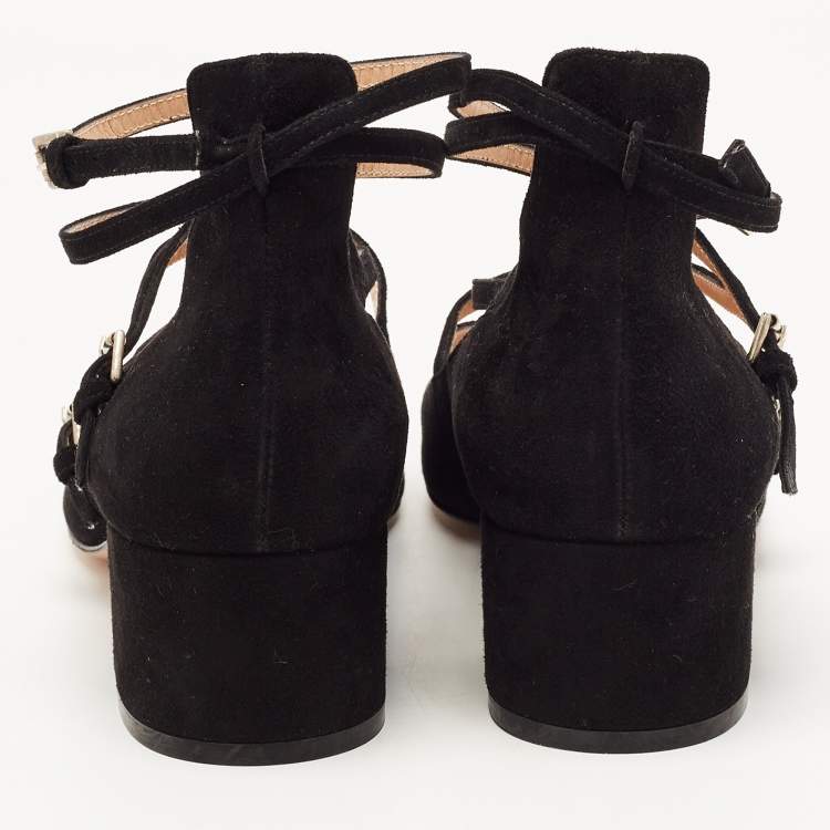 Pre Owned Gianvito Rossi Black Suede Strappy Block Heel Pumps Size 39