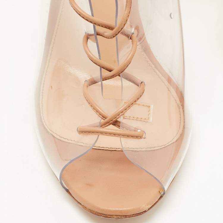 Pre Owned Gianvito Rossi Beige PVC And Leather Helmut Lace Up Boots Size 39.5