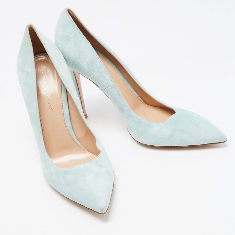 Pre Owned Gianvito Rossi Blue Suede Gianvito 105 Pumps Size 40