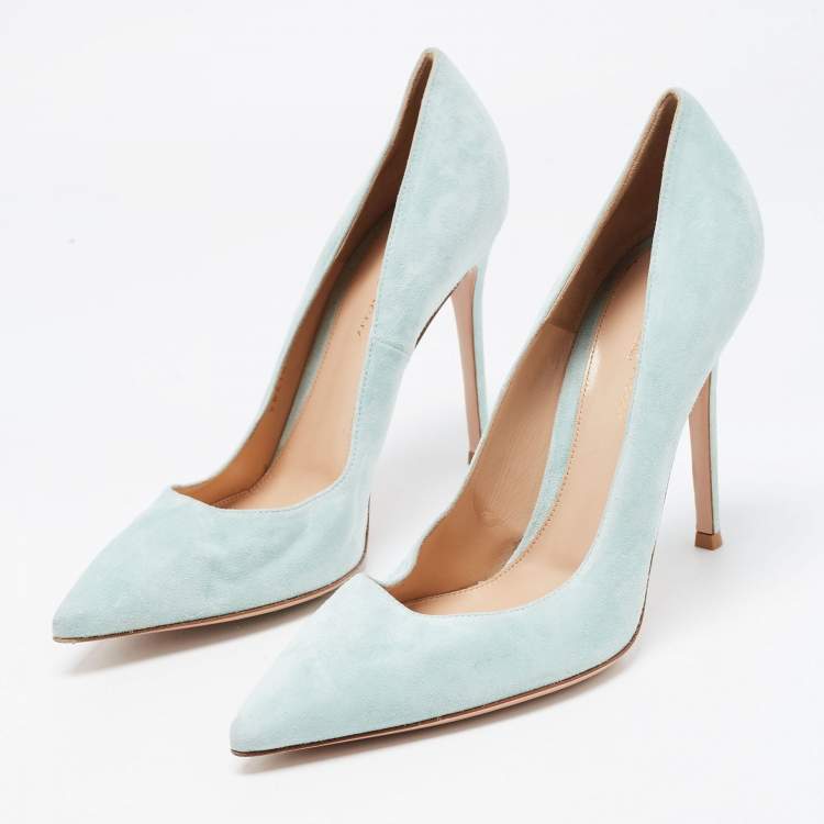 Pre Owned Gianvito Rossi Blue Suede Gianvito 105 Pumps Size 40