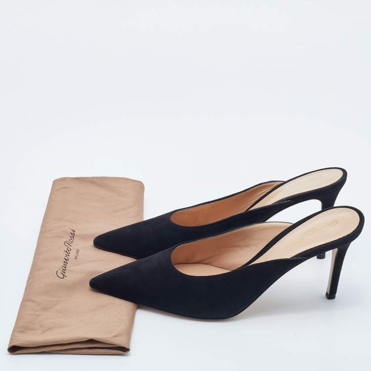 Pre Owned Gianvito Rossi Black Suede Fanny Pointed-Toe Mules Size 39.5