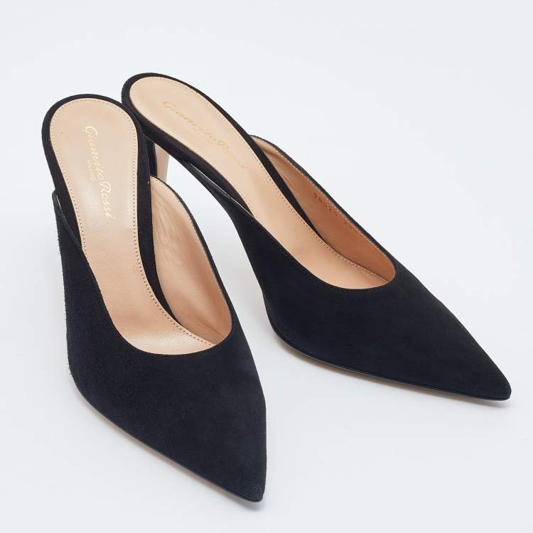 Pre Owned Gianvito Rossi Black Suede Fanny Pointed-Toe Mules Size 39.5