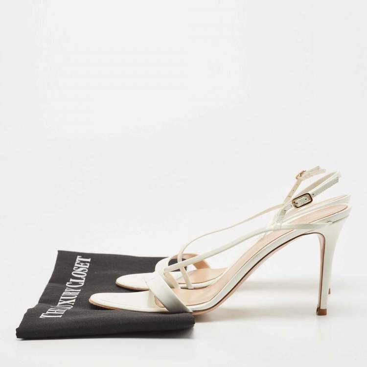 Pre Owned Gianvito Rossi White Patent Leather Ankle Strap Sandals Size 41