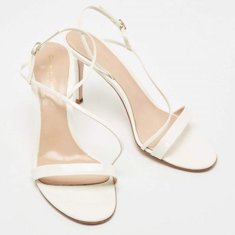 Pre Owned Gianvito Rossi White Patent Leather Ankle Strap Sandals Size 41