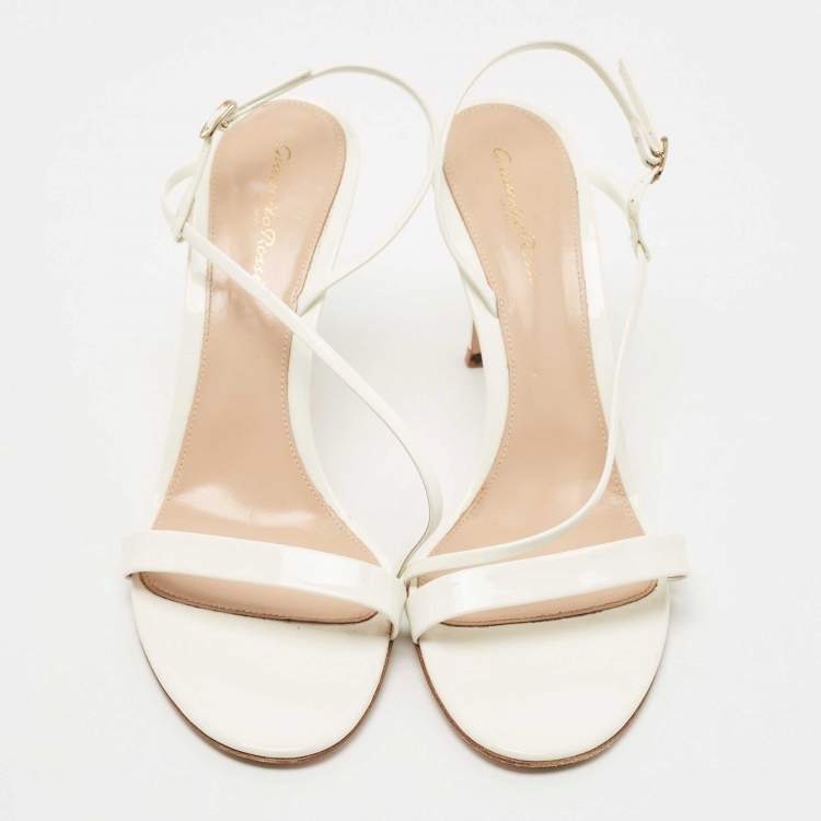 Pre Owned Gianvito Rossi White Patent Leather Ankle Strap Sandals Size 41