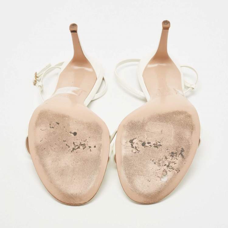 Pre Owned Gianvito Rossi White Patent Leather Ankle Strap Sandals Size 41