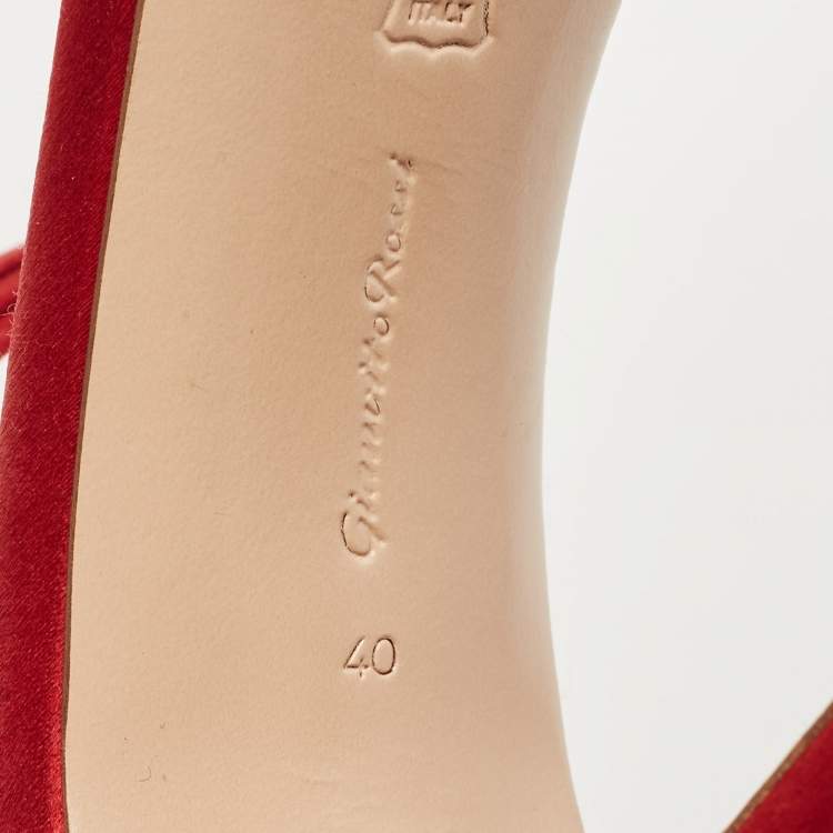 Pre Owned Gianvito Rossi Red Satin Ankle Strap Sandals Size 40