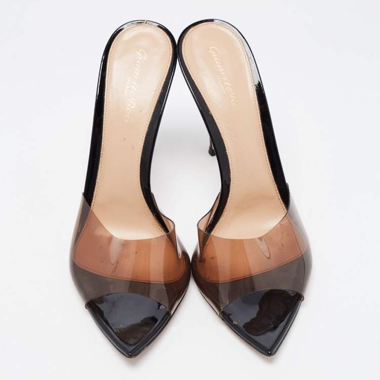 Pre Owned Gianvito Rossi Black/Brown PVC Plexi Slide Sandals Size 38.5