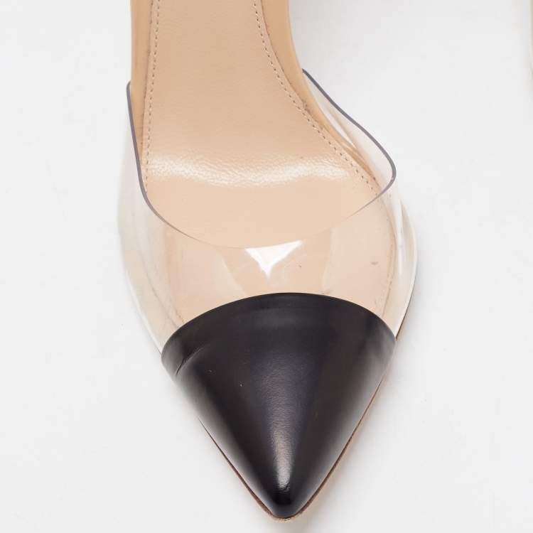 Pre Owned Gianvito Rossi Beige/Black Leather and PVC Ankle Strap Pumps Size 36.5