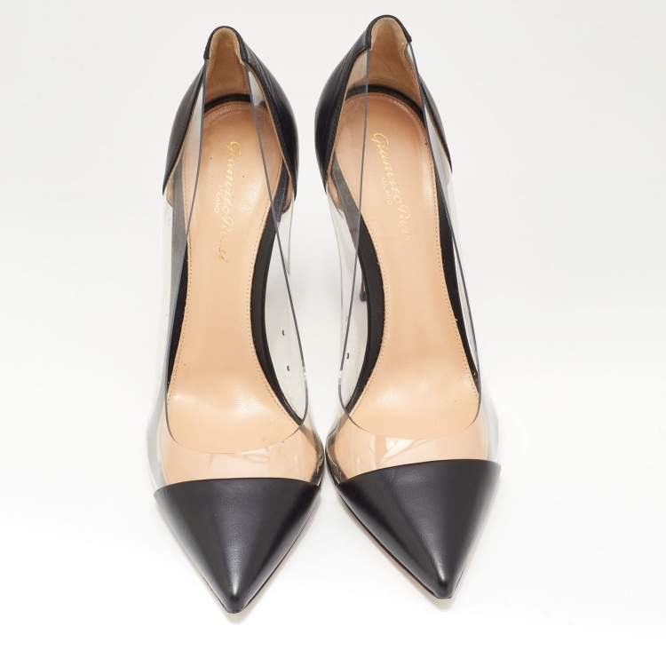 Pre Owned Gianvito Rossi Black Leather and PVC Plexi Pumps Size 38