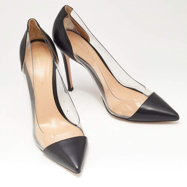 Pre Owned Gianvito Rossi Black Leather and PVC Plexi Pumps Size 38