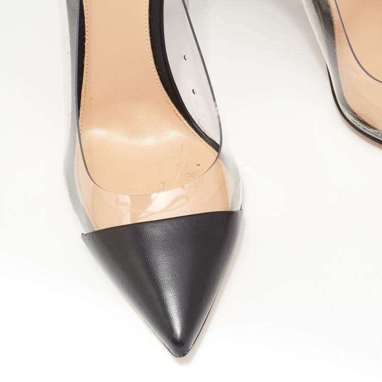 Pre Owned Gianvito Rossi Black Leather and PVC Plexi Pumps Size 38