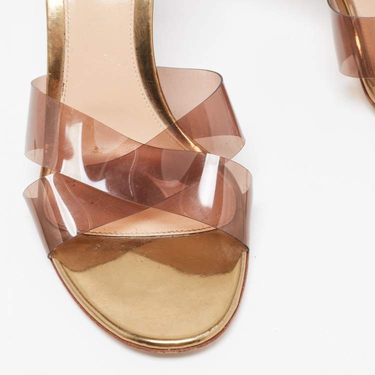 Pre Owned Gianvito Rossi Gold PVC and Leather Slide Sandals Size 38.5