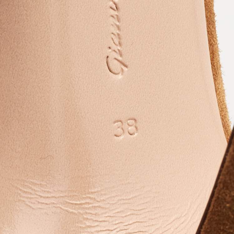 Pre Owned Gianvito Rossi Brown Suede Vamp Peep Toe Booties Size 38