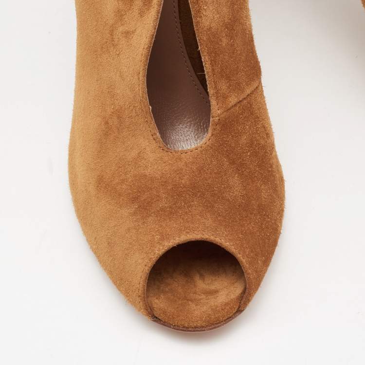 Pre Owned Gianvito Rossi Brown Suede Vamp Peep Toe Booties Size 38