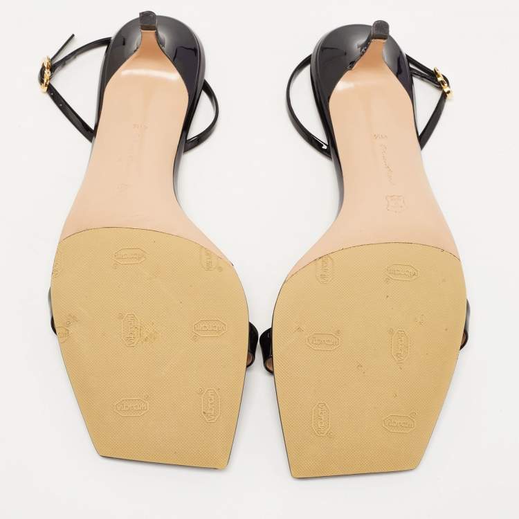 Pre Owned Gianvito Rossi Black Patent Leather Ankle Strap Sandals Size 41.5