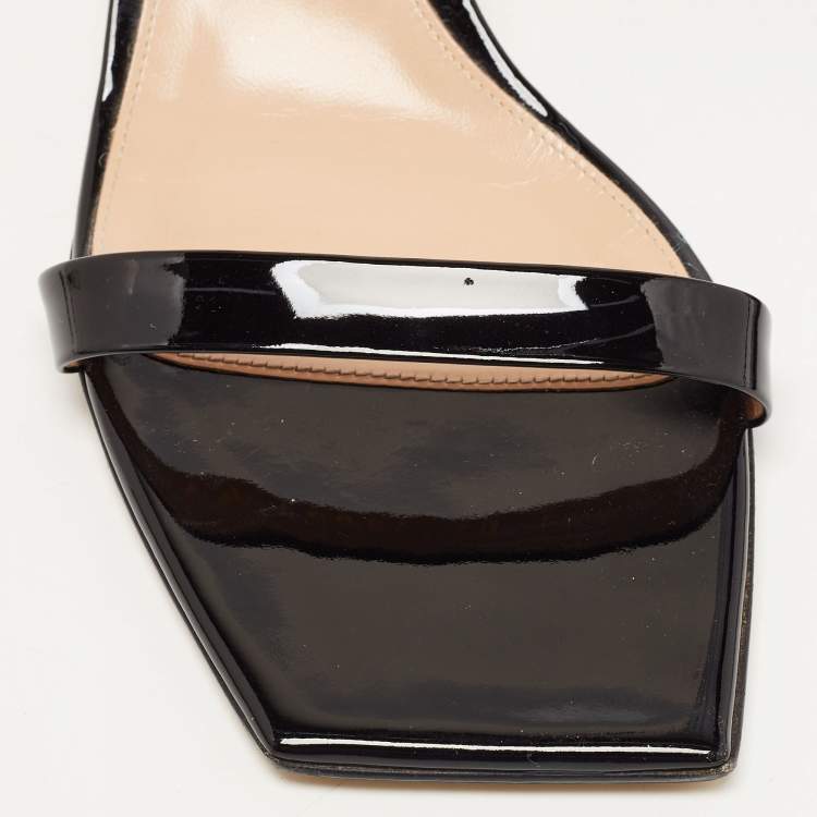 Pre Owned Gianvito Rossi Black Patent Leather Ankle Strap Sandals Size 41.5