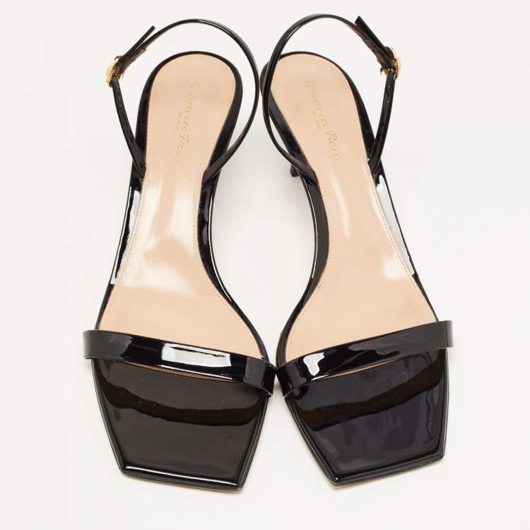 Pre Owned Gianvito Rossi Black Patent Leather Ankle Strap Sandals Size 41.5