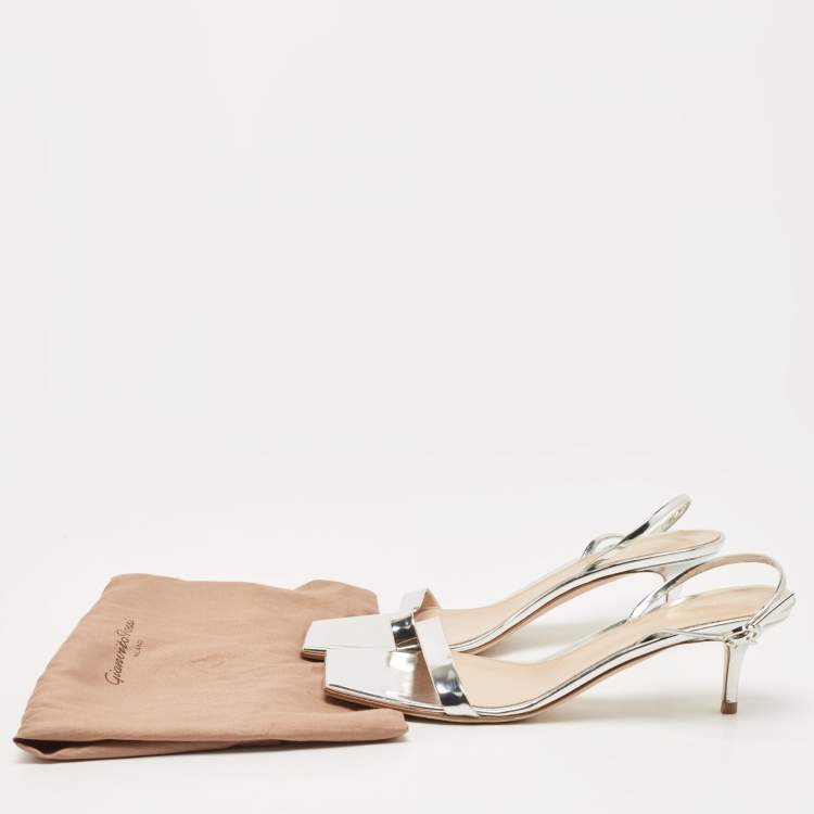 Pre Owned Gianvito Rossi Silver Leather Ankle Strap Sandals Size 41.5