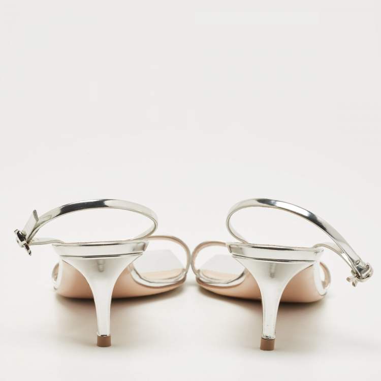 Pre Owned Gianvito Rossi Silver Leather Ankle Strap Sandals Size 41.5