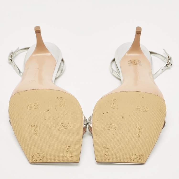 Pre Owned Gianvito Rossi Silver Leather Ankle Strap Sandals Size 41.5