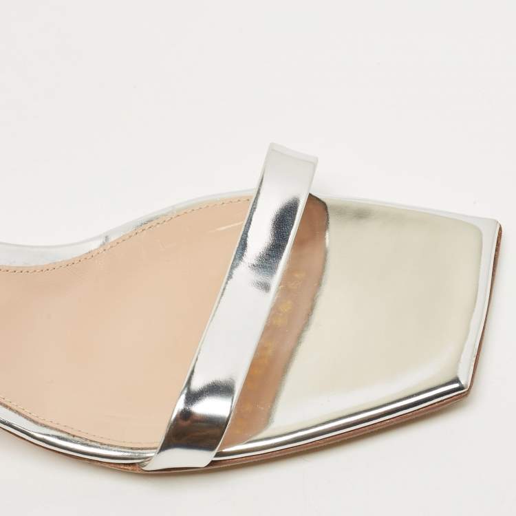 Pre Owned Gianvito Rossi Silver Leather Ankle Strap Sandals Size 41.5