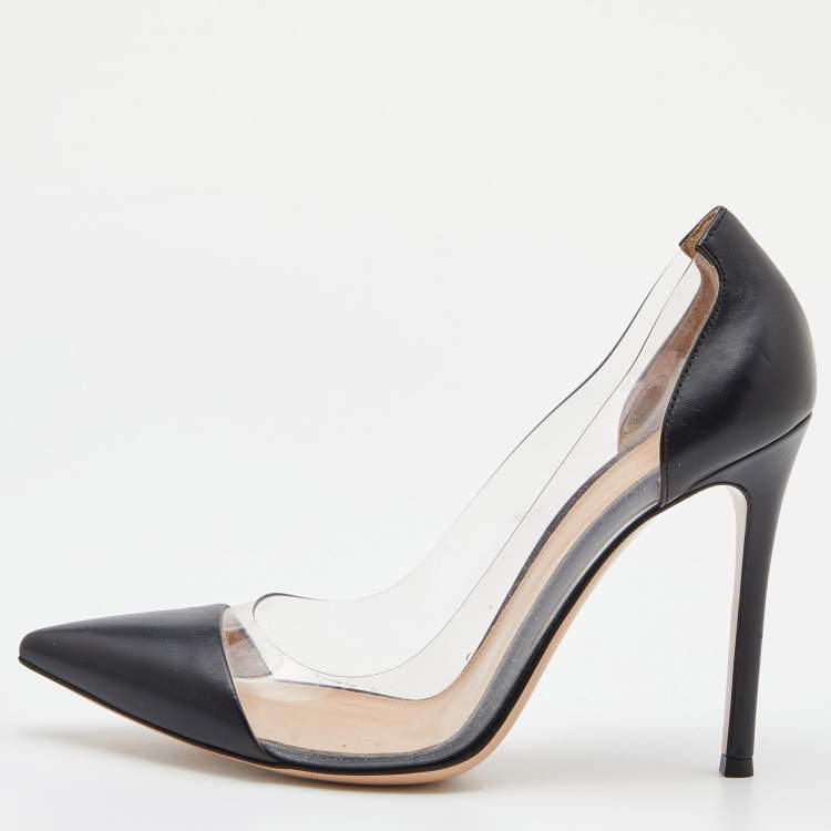 Pre Owned Gianvito Rossi Black Leather and PVC Plexi Pumps Size 38
