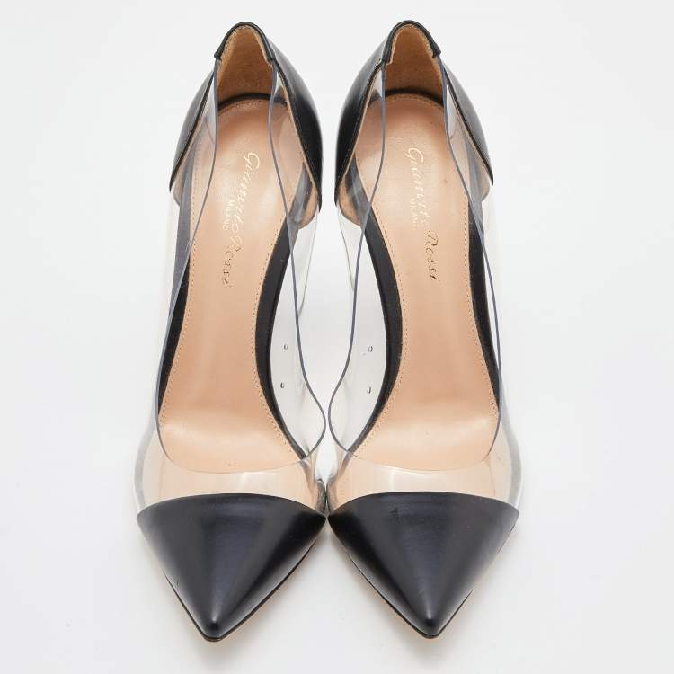 Pre Owned Gianvito Rossi Black Leather and PVC Plexi Pumps Size 38