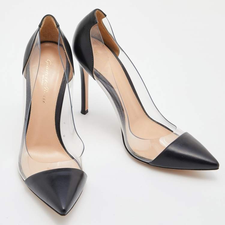 Pre Owned Gianvito Rossi Black Leather and PVC Plexi Pumps Size 38