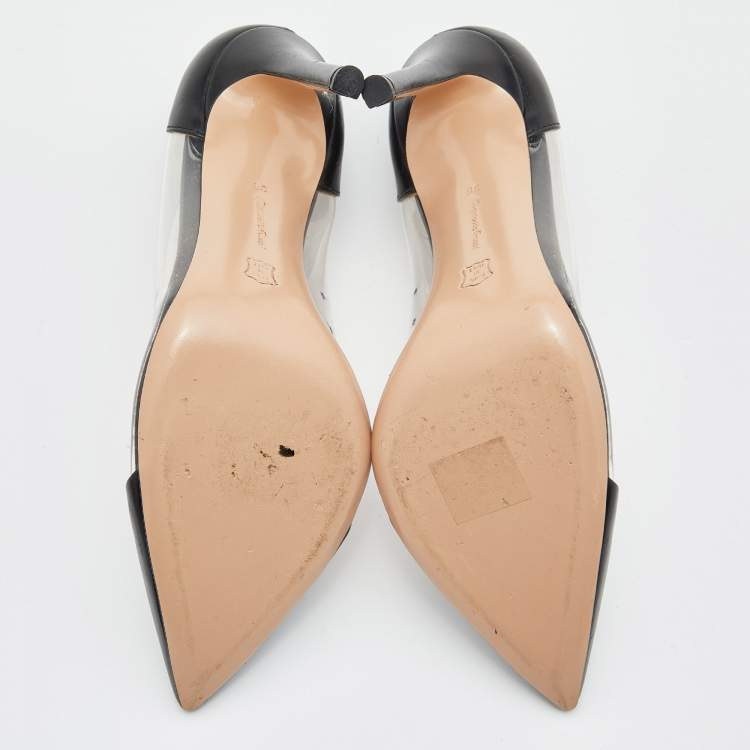 Pre Owned Gianvito Rossi Black Leather and PVC Plexi Pumps Size 38
