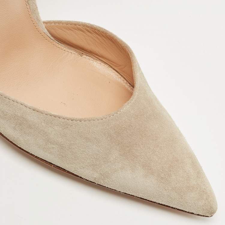 Pre Owned Gianvito Rossi Beige Suede Ankle Wrap Pointed Toe Pumps Size 37.5