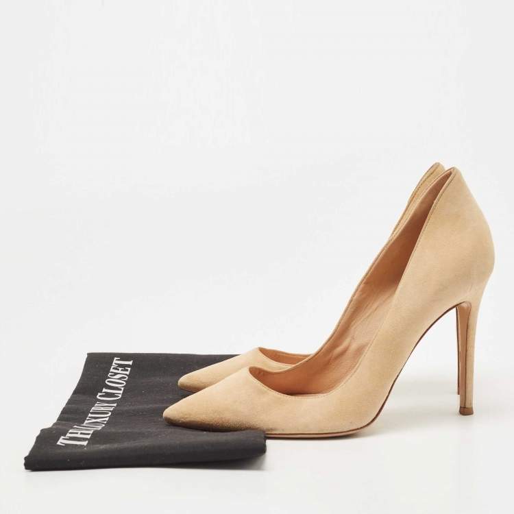 Pre Owned Gianvito Rossi Beige Suede Gianvito 105 Pointed Toe Pumps Size 38
